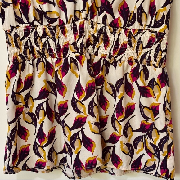 Banana Republic| Cream & Fall Colour Leaf Print Sleeveless Ruched Blouse Sz S - Picture 3 of 7